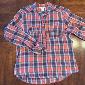 Sundance flannel popover top with cute details size XL